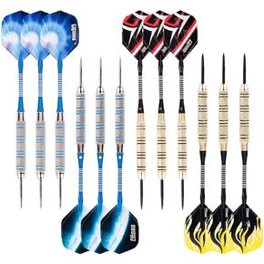 ONE80 Professional Steel Tip Darts Set in 12 Pack with Extra Flights and Shafts