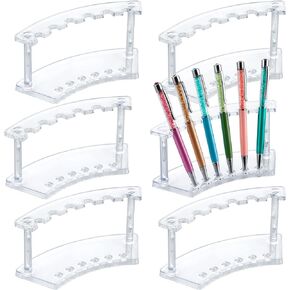 6 Pcs Pen Display Stand, 6 Slots Plastic Pen Holder, Clear Pen Display Rack for Craft Shows