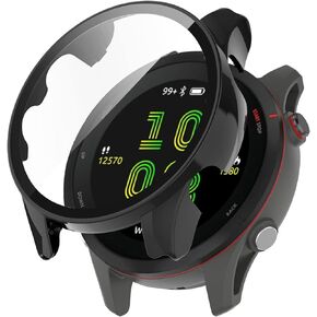 MOTONG PC Full Coverage Protective Watch Case Cover Tempered Glass Screen Protector Compatible for Garmin Forerunner 255(PC Black) in Kuwait