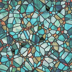 funlife Original Hand Drawn Transparent Double-Sided Cobblestones Stained Glass Window Film, Removable Static Window Cling Glass Covering Window Decor, Transparent Blue Cobblestones 17.7"X118"