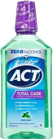 غسول الفم بالفلورايد المضاد للتجاويف من أكت توتال كير خالي من الكحول، 33.8 أونصة سائلة. أوقية. (عبوة من 3) نعناع طازج in Kuwait