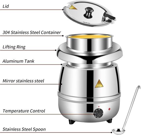 Soup Warmers Commercial Food Warmers,AGKTER,Stainless Steel Insert Pot, Temperature Control - 10.5 Quarts, Ideal for Restaurants and Large Families (Cast Iron, 10.5Qt/10L) in Saudi Arabia