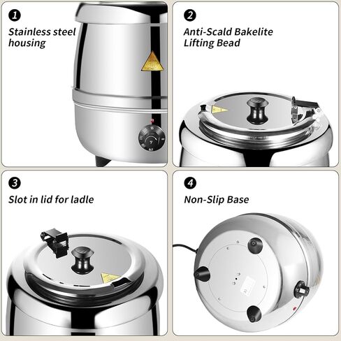 Soup Warmers Commercial Food Warmers,AGKTER,Stainless Steel Insert Pot, Temperature Control - 10.5 Quarts, Ideal for Restaurants and Large Families (Cast Iron, 10.5Qt/10L) in Saudi Arabia