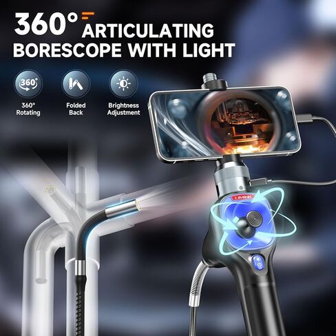 L LIMINK 360° Articulating Borescope with Adjustable Light 6mm Lens Tungsten Wire Mesh HD 1080P IP67 Waterproof Flexible Automotive Endoscope, Compatible with Android & iOS Phone (3.3ft/1M Cable) in Kuwait