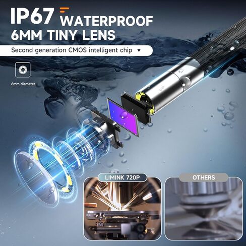 L LIMINK 360° Articulating Borescope with Adjustable Light 6mm Lens Tungsten Wire Mesh HD 1080P IP67 Waterproof Flexible Automotive Endoscope, Compatible with Android & iOS Phone (3.3ft/1M Cable) in Kuwait