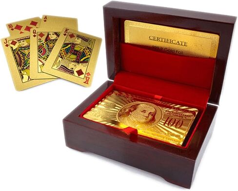 Luxurious 24K Gold Plated Playing Cards Case and Certificate with Wooden Gift Box | Make Your Magic Tricks More Luxurious & Creative Family & Friends in Saudi Arabia