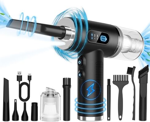 Compressed Air Duster with LED Light,3-Speed 100,000 RPM Electric Air Dust and Vacuum Cleaner 2-in-1,7600mAh Electric Duster Keyboard Cleaner,no Canned Air Duster for Computer/Keyboard/Office/pc in Saudi Arabia