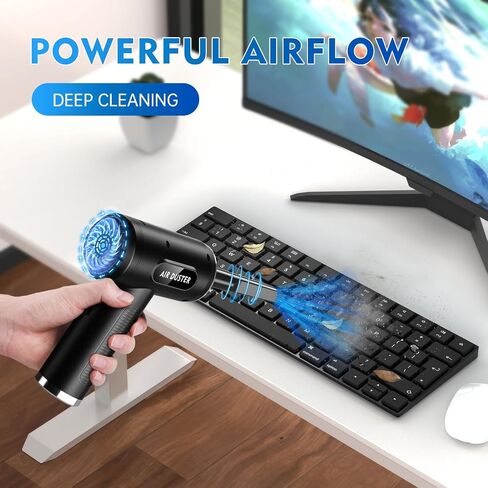 Compressed Air Duster with LED Light,3-Speed 100,000 RPM Electric Air Dust and Vacuum Cleaner 2-in-1,7600mAh Electric Duster Keyboard Cleaner,no Canned Air Duster for Computer/Keyboard/Office/pc in Saudi Arabia
