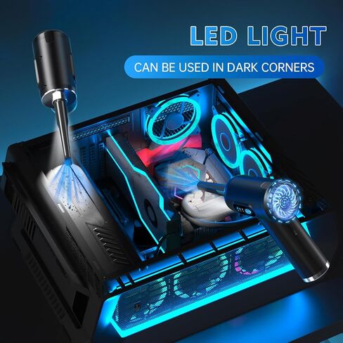 Compressed Air Duster with LED Light,3-Speed 100,000 RPM Electric Air Dust and Vacuum Cleaner 2-in-1,7600mAh Electric Duster Keyboard Cleaner,no Canned Air Duster for Computer/Keyboard/Office/pc in Saudi Arabia