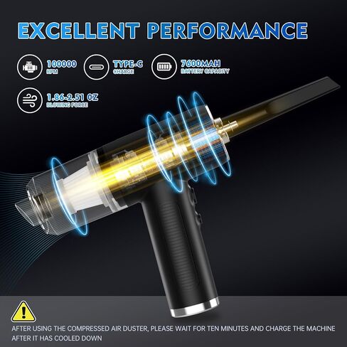 Compressed Air Duster with LED Light,3-Speed 100,000 RPM Electric Air Dust and Vacuum Cleaner 2-in-1,7600mAh Electric Duster Keyboard Cleaner,no Canned Air Duster for Computer/Keyboard/Office/pc in Saudi Arabia