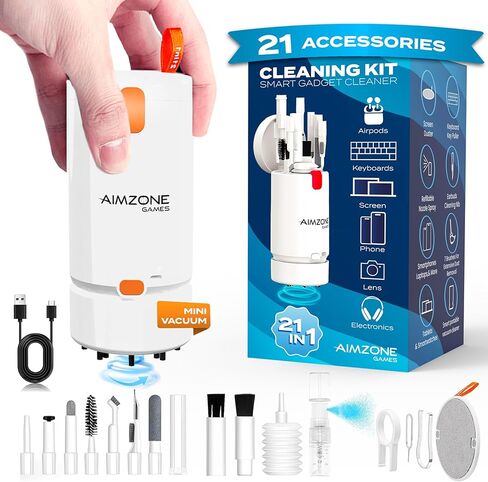 Aimzone Rechargeable Vacuum Cleaner Kit, Portable Deep Cleaning Dust Tool Dust, Multiple Functions Clean Set, Cleaner for Keyboard, Laptop, Phone, Electronics (White) in Kuwait