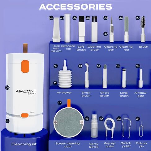 Aimzone Rechargeable Vacuum Cleaner Kit, Portable Deep Cleaning Dust Tool Dust, Multiple Functions Clean Set, Cleaner for Keyboard, Laptop, Phone, Electronics (White) in Kuwait