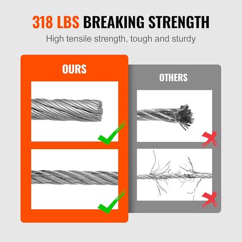 BestEquip 1/16 سلك حبل كيت، 304 كابل الفولاذ المقاوم للصدأ مع 80 الأكمام و 20 الكشتبانات، 7x7 فروع البناء البحرية الصف الطائرات لخط الملابس درابزين التزيين حديقة سياج in Kuwait
