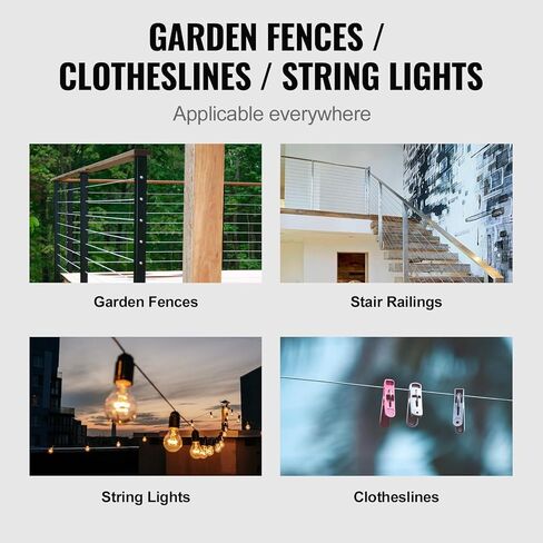 BestEquip 1/16 سلك حبل كيت، 304 كابل الفولاذ المقاوم للصدأ مع 80 الأكمام و 20 الكشتبانات، 7x7 فروع البناء البحرية الصف الطائرات لخط الملابس درابزين التزيين حديقة سياج in Kuwait