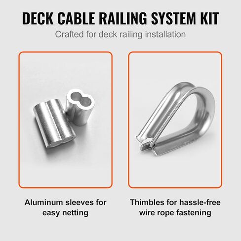 BestEquip 1/16 سلك حبل كيت، 304 كابل الفولاذ المقاوم للصدأ مع 80 الأكمام و 20 الكشتبانات، 7x7 فروع البناء البحرية الصف الطائرات لخط الملابس درابزين التزيين حديقة سياج in Kuwait