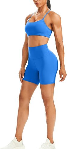 WodoWei Butterluxe Workout Sets for Women 2 Piece Gym Yoga Y-Back Sports Bra High Waist Biker Short Outfits in Kuwait