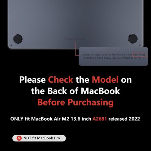 متوافق مع حافظة M3 M2 MacBook Air 13.6 بوصة 2024-2022 A3113 A2681، حافظة رفيعة للغاية ومضادة لبصمات الأصابع لجهاز MacBook Air 13.6 بوصة مع شريحة M3 M2 وشاشة Retina Touch ID، شفاف in Saudi Arabia