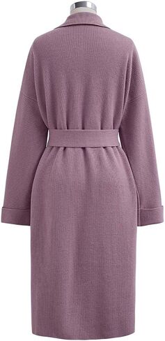 CHICWISH Women's Open Front Cardigan Long Sleeve Notch Lapel Belted Longline Coatigan Ribbed Knit Coat With Pockets in Kuwait