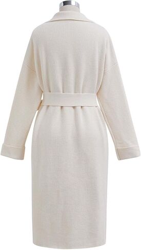 CHICWISH Women's Open Front Cardigan Long Sleeve Notch Lapel Belted Longline Coatigan Ribbed Knit Coat With Pockets in Kuwait