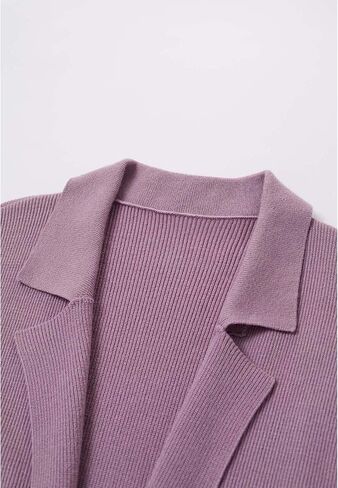 CHICWISH Women's Open Front Cardigan Long Sleeve Notch Lapel Belted Longline Coatigan Ribbed Knit Coat With Pockets in Kuwait