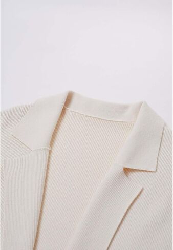 CHICWISH Women's Open Front Cardigan Long Sleeve Notch Lapel Belted Longline Coatigan Ribbed Knit Coat With Pockets in Kuwait