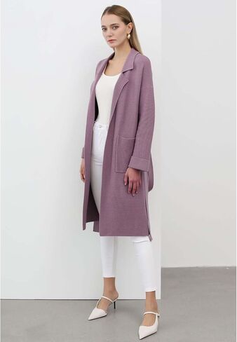 CHICWISH Women's Open Front Cardigan Long Sleeve Notch Lapel Belted Longline Coatigan Ribbed Knit Coat With Pockets in Kuwait