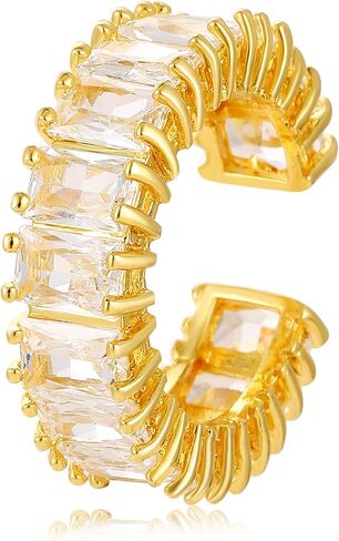 YADUDA Adjustable Gold Silver Cubic Zirconia Ring 18K Gold Plated Open Chunky Rings Twisted Band CZ Rings Dainty Vertical Baguette Eternity Bands for Women in Kuwait