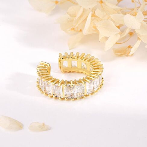 YADUDA Adjustable Gold Silver Cubic Zirconia Ring 18K Gold Plated Open Chunky Rings Twisted Band CZ Rings Dainty Vertical Baguette Eternity Bands for Women in Kuwait