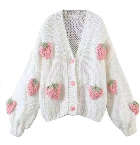 Women's Sweet Japanese Strawberry Embroidered Knit Cardigan Top Korean Retro Elegant Cute Kawaii Coat in Saudi Arabia