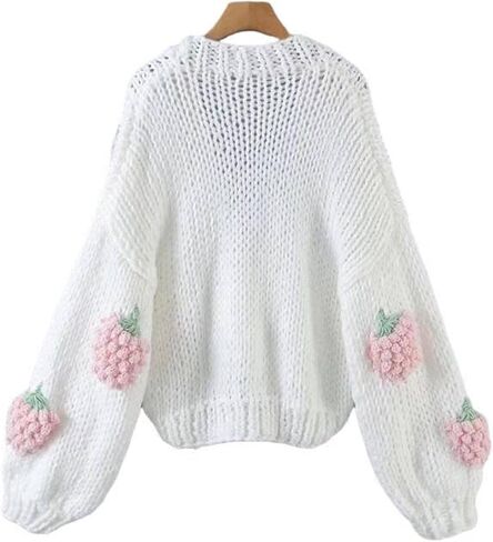 Women's Sweet Japanese Strawberry Embroidered Knit Cardigan Top Korean Retro Elegant Cute Kawaii Coat in Saudi Arabia