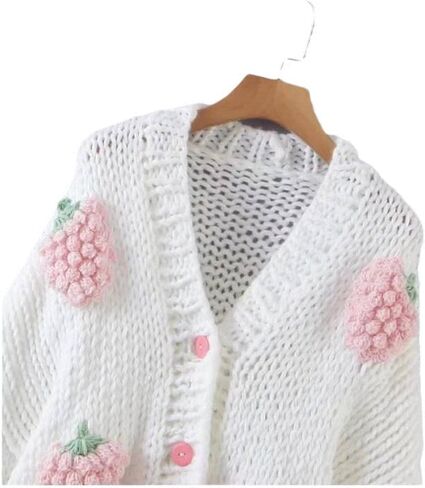 Women's Sweet Japanese Strawberry Embroidered Knit Cardigan Top Korean Retro Elegant Cute Kawaii Coat in Saudi Arabia