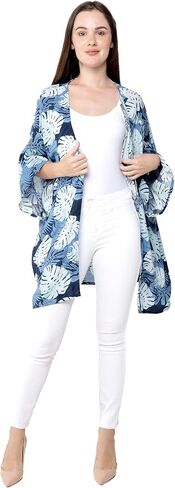 Women Open Front Lightweight Kimono Tops in Pacific Palm in Kuwait