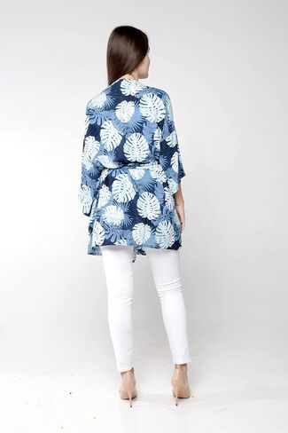 Women Open Front Lightweight Kimono Tops in Pacific Palm in Kuwait