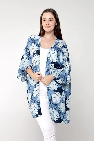 Women Open Front Lightweight Kimono Tops in Pacific Palm in Kuwait