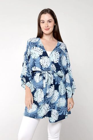 Women Open Front Lightweight Kimono Tops in Pacific Palm in Kuwait