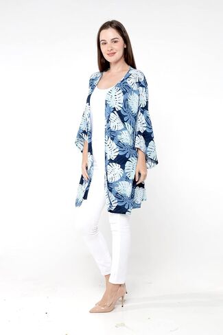 Women Open Front Lightweight Kimono Tops in Pacific Palm in Kuwait