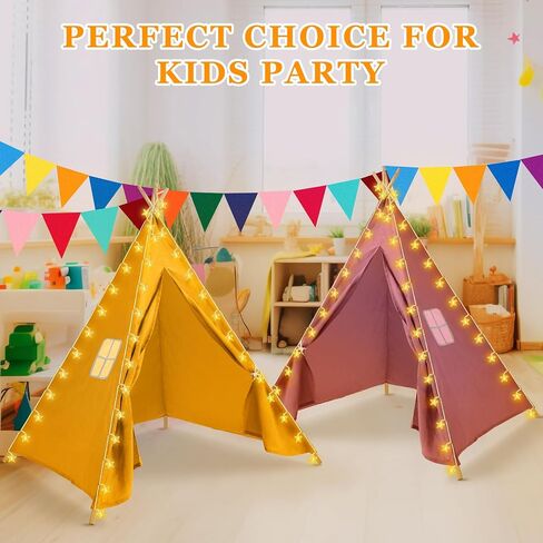 6 Set Kids Teepee Tent, Kids Play Tent with String Lights Banner Foldable Washable Play Tent Toddler Indoor Outdoor Playhouse Large Teepee for Boys Girl Indoor Outdoor (Bright Color,63 Inch) in Saudi Arabia
