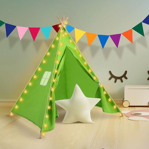 6 Set Kids Teepee Tent, Kids Play Tent with String Lights Banner Foldable Washable Play Tent Toddler Indoor Outdoor Playhouse Large Teepee for Boys Girl Indoor Outdoor (Bright Color,63 Inch) in Saudi Arabia