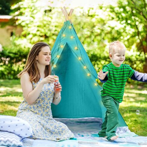 6 Set Kids Teepee Tent, Kids Play Tent with String Lights Banner Foldable Washable Play Tent Toddler Indoor Outdoor Playhouse Large Teepee for Boys Girl Indoor Outdoor (Bright Color,63 Inch) in Saudi Arabia
