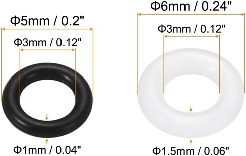 MECCANIXITY 5mmx3mmx1mm Nitrile Rubber O-Rings Black 180pcs, 6mmx3mmx1.5mm Silicone Rubber Seal Gaskets White 50pcs in Saudi Arabia