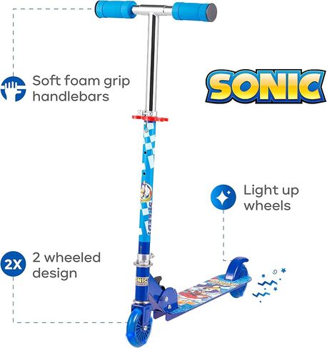Sakar Sonic The Hedgehog 2 عجلة ركلة سكوتر وSonic The Hedgehog Boys Sonic 5 Pack No Show Casual Sock، 6-8.5 أمريكي in Saudi Arabia