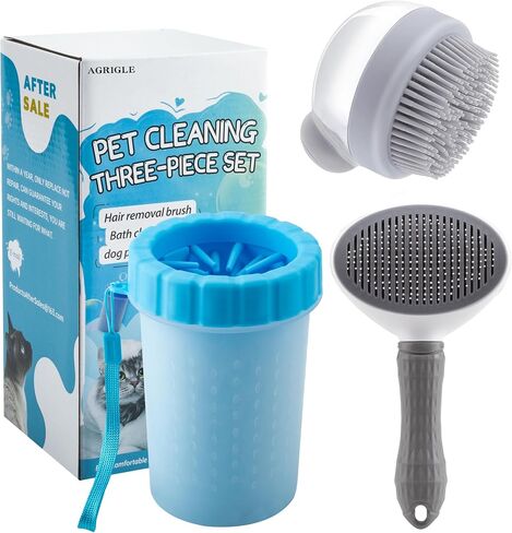 3PCS Dog Cleaning Kit, Portable Dog Paw Cleaner/Washer Cup, Soft Silicone Bath Massage Brush with Soap and Shampoo Dispenser, Self Cleaning Grooming Slicker Brush for Small Medium Large Pets(3-IN-1) in Saudi Arabia