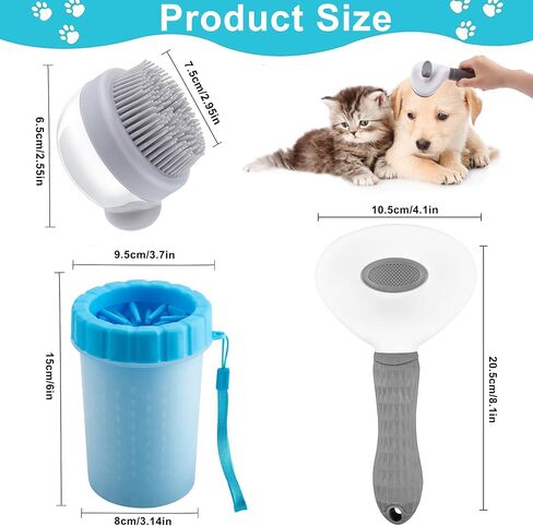 3PCS Dog Cleaning Kit, Portable Dog Paw Cleaner/Washer Cup, Soft Silicone Bath Massage Brush with Soap and Shampoo Dispenser, Self Cleaning Grooming Slicker Brush for Small Medium Large Pets(3-IN-1) in Saudi Arabia