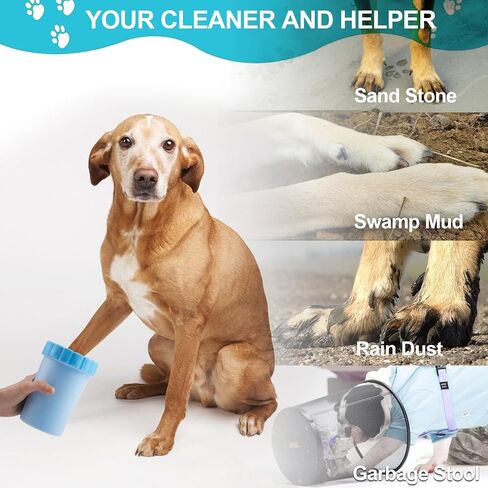 3PCS Dog Cleaning Kit, Portable Dog Paw Cleaner/Washer Cup, Soft Silicone Bath Massage Brush with Soap and Shampoo Dispenser, Self Cleaning Grooming Slicker Brush for Small Medium Large Pets(3-IN-1) in Saudi Arabia