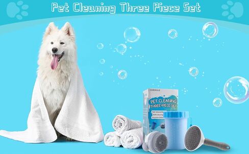 3PCS Dog Cleaning Kit, Portable Dog Paw Cleaner/Washer Cup, Soft Silicone Bath Massage Brush with Soap and Shampoo Dispenser, Self Cleaning Grooming Slicker Brush for Small Medium Large Pets(3-IN-1) in Saudi Arabia