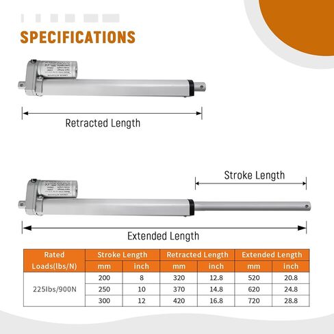المحرك الخطي 12 فولت تيار مستمر، المحرك الكهربائي الثقيل مع أقواس التثبيت، مشغلات الحركة الخطية لأتمتة المنزل، الهواء الطلق، المعدات الزراعية والصناعية (10 بوصة، 900 نيوتن) in Kuwait