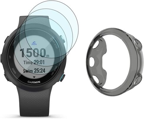 Watch Screen Protector Compatible for Garmin Swim 2 / Garmin Forerunner 45, Tempered Glass Film Full Coverage and Soft TPU Protective Case in Saudi Arabia