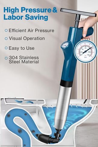 مجموعة غطاس المرحاض من ليتول، مزيل انسداد غطاس الهواء عالي الضغط، غطاس الحوض للحمام، قاذف تصريف الثعبان مع مقياس في الوقت الحقيقي لفك انسداد المرحاض، المطبخ، الدش، الأنابيب، الأرضية، المجاري in Kuwait