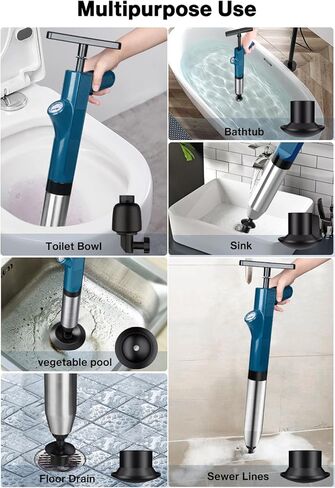 مجموعة غطاس المرحاض من ليتول، مزيل انسداد غطاس الهواء عالي الضغط، غطاس الحوض للحمام، قاذف تصريف الثعبان مع مقياس في الوقت الحقيقي لفك انسداد المرحاض، المطبخ، الدش، الأنابيب، الأرضية، المجاري in Kuwait