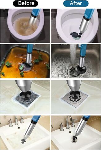 مجموعة غطاس المرحاض من ليتول، مزيل انسداد غطاس الهواء عالي الضغط، غطاس الحوض للحمام، قاذف تصريف الثعبان مع مقياس في الوقت الحقيقي لفك انسداد المرحاض، المطبخ، الدش، الأنابيب، الأرضية، المجاري in Kuwait